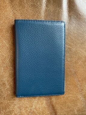 Leather Passport Wallet - Blue and tan